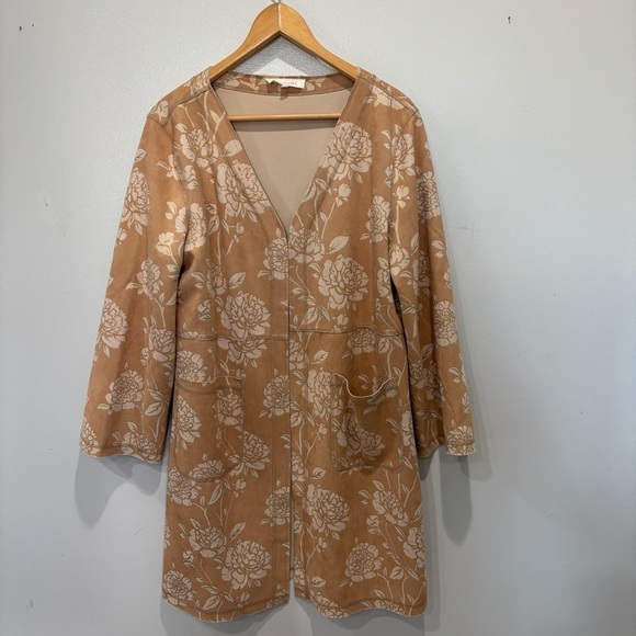 Solitaire Sweaters - Solitaire Faux Suede Floral Open Duster Cardigan Women’s Size Large